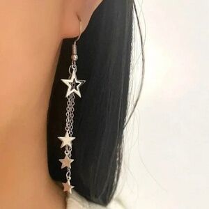 925 Sterling Silver Star Dangle Earrings Long Star Tassel Chain Drop Earrings